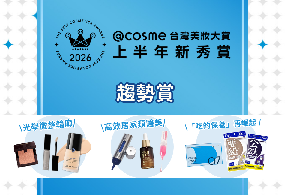 【2026年度@cosme美妝大賞上半年新秀賞】編輯點評三大年度美妝趨勢：「光學微整、居家類醫美保養、機能型口服」，你的美妝清單準備好進化了嗎？